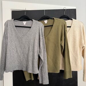 Auden Cotten Blend Sweaters (3) - Gray, Olive, Cream